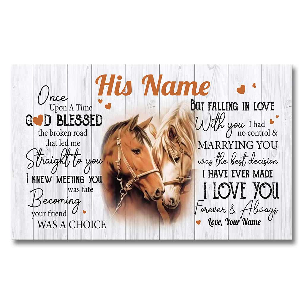 God Blessed The Broken Road - Personalized Couple Horse Canvas And Poster