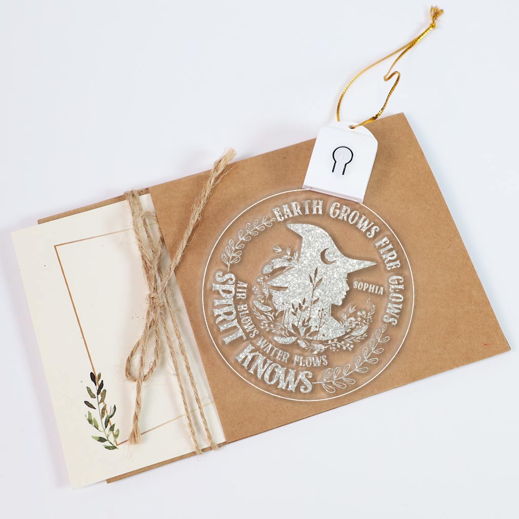 Earth Grows Fire Glows - Personalized Christmas Witch Round Led Acrylic Ornament