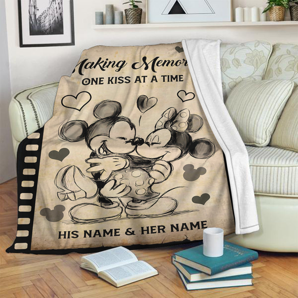 Making Memories One Kiss At A Time - Personalized Couple Mouse Blanket