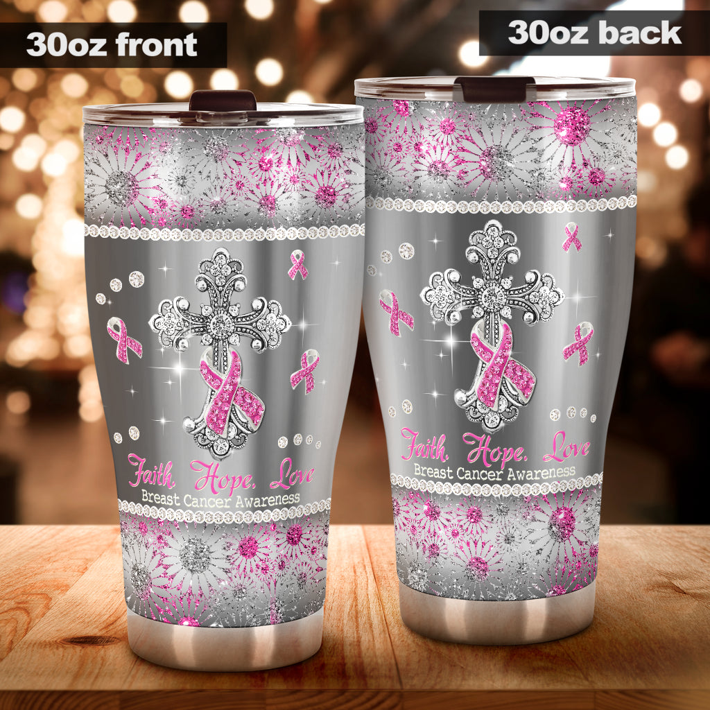 Faith Hope Love - Breast Cancer Awareness Tumbler With Faux Glitter Print 0622