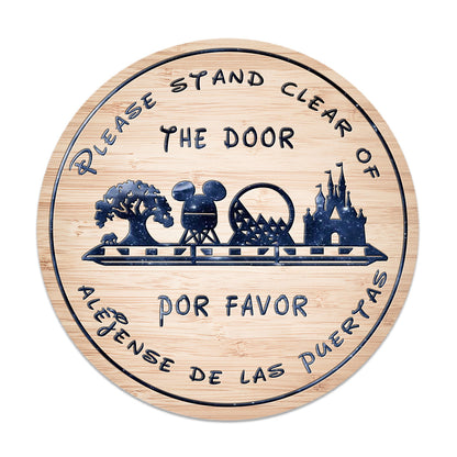 Please Stand Clear Of The Doors - Mouse Round Wood Sign