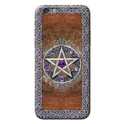 Purple Pentacle Witch - Personalized Phone Case With Leather Pattern Print