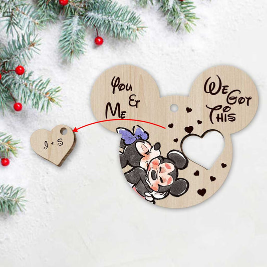 You And Me We Got This - Personalized Christmas Mouse Wooden Card Pop Out Ornament