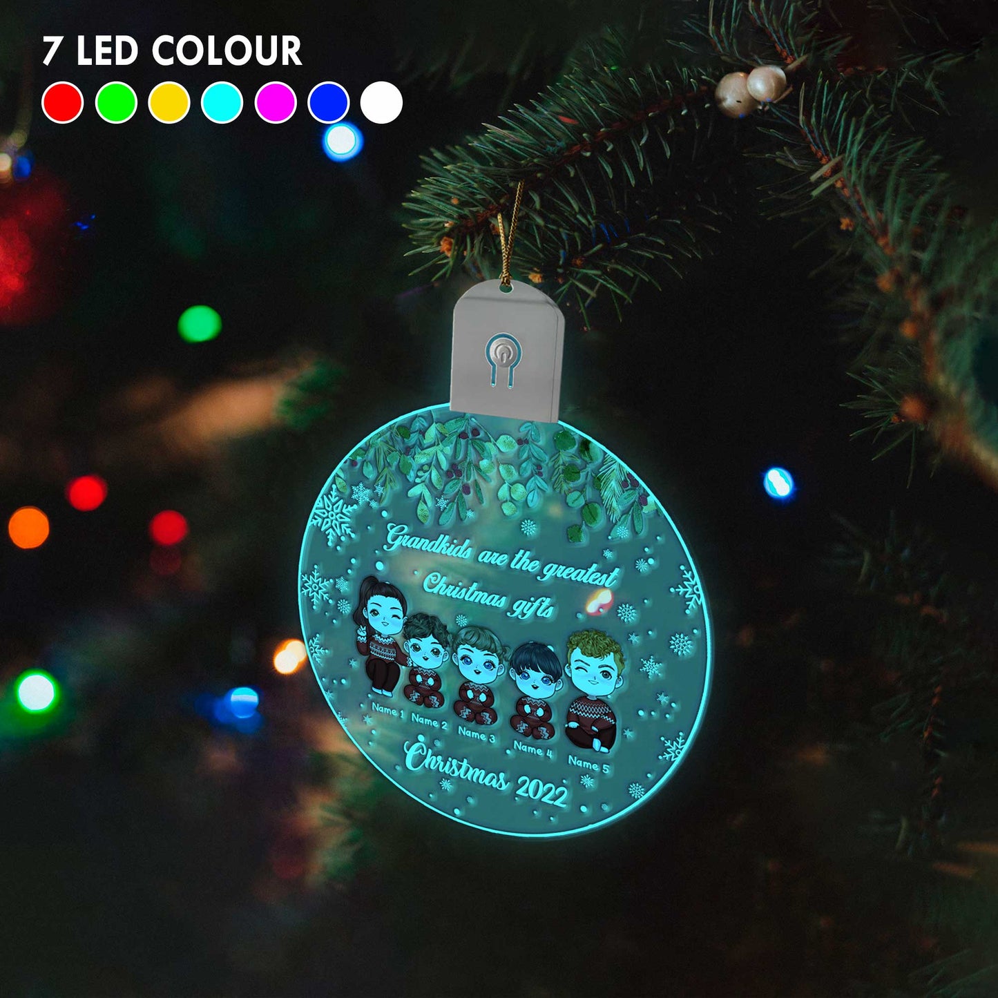Grandkids Are The Greatest Christmas Gift - Personalized Grandma Round Led Acrylic Ornament