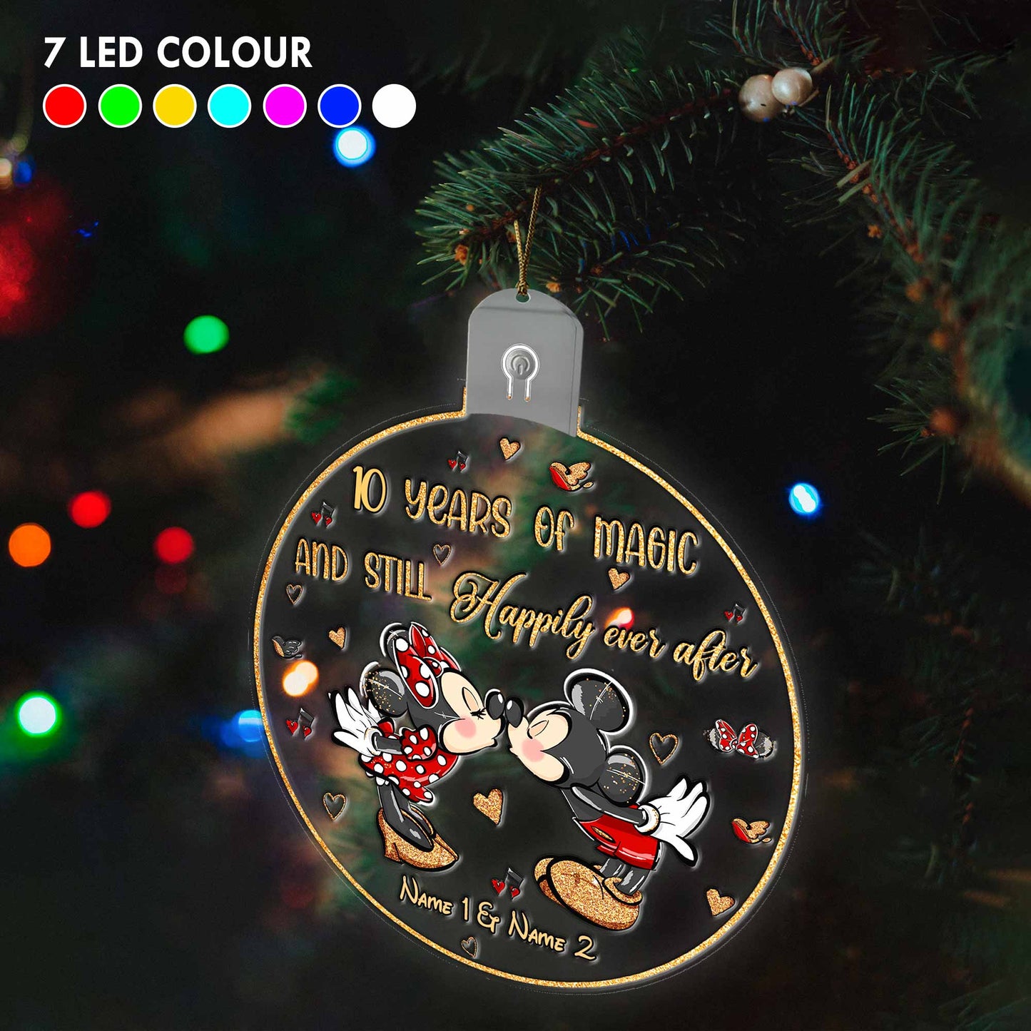 Still Happily Ever After - Personalized Christmas Mouse Round Led Acrylic Ornament