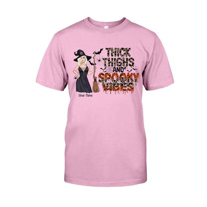 Thick Thighs And Spooky Vibes - Personalized Witch T-shirt and Hoodie
