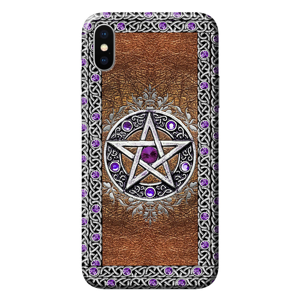 Purple Pentacle Witch - Personalized Phone Case With Leather Pattern Print