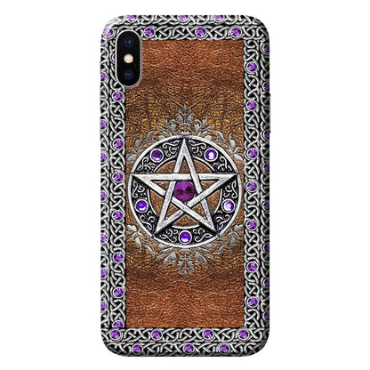 Purple Pentacle Witch - Personalized Phone Case With Leather Pattern Print