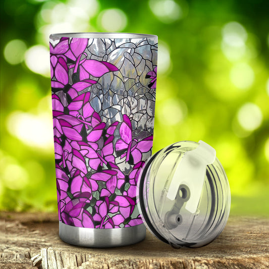 Faith Hope Love Stained Glass Pattern Print Breast Cancer Awareness Tumbler 0622