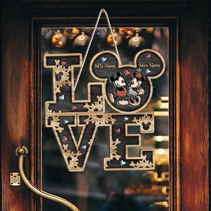 Mouse Ears Couple - Personalized Couple Mouse Wood Sign