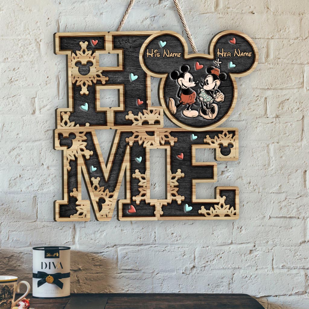 Home Sweet Home - Personalized Couple Mouse Wood Sign
