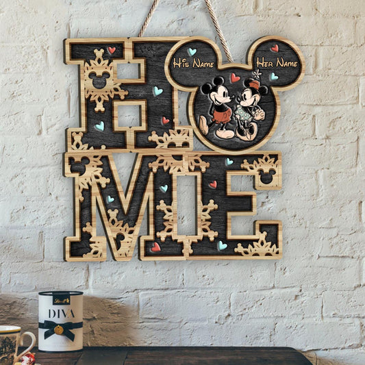 Home Sweet Home - Personalized Couple Mouse Wood Sign
