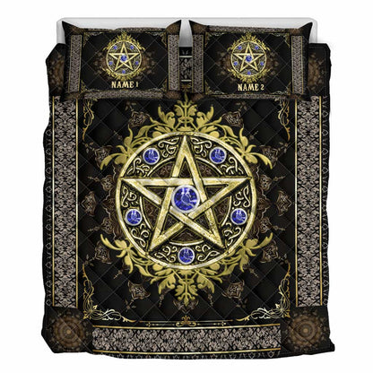Golden Pentagram - Personalized Witch Quilt Set