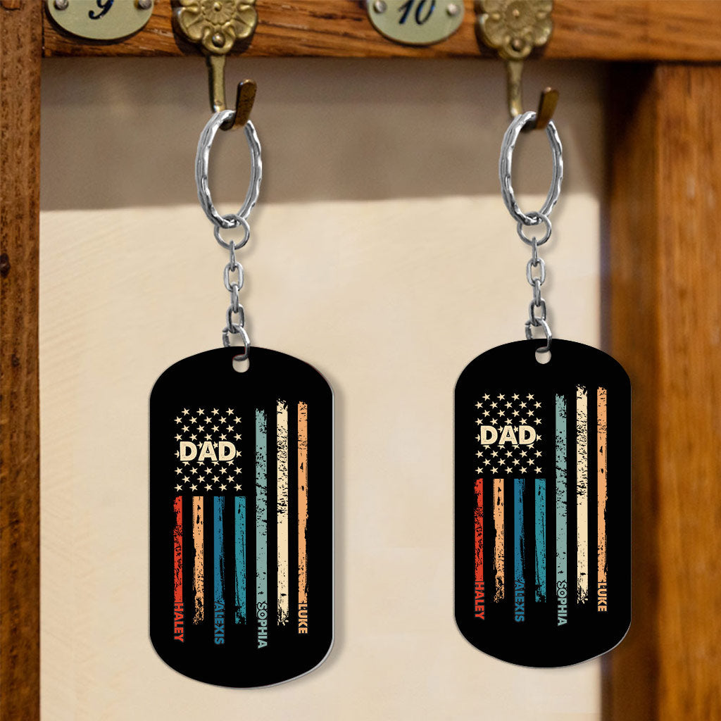 Stars And Stripes - Personalized Independence Day Father Stainless Steel Keychain