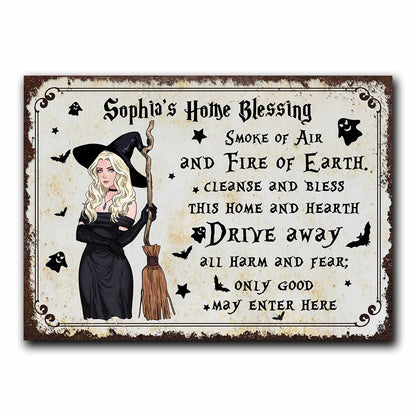 Home Blessing - Personalized Witch Rectangle Metal Sign