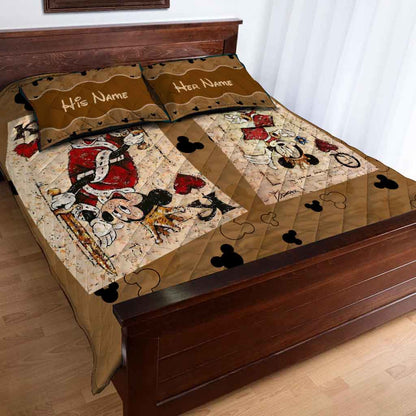 His Queen Her King - Personalized Couple Mouse Quilt Set With Leather Pattern Print