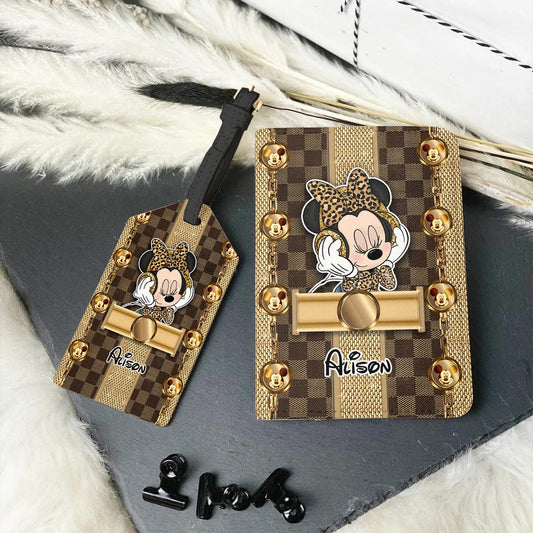 World Traveler - Personalized Mouse Leather Luggage Tag & Passport Holder