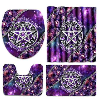 Purple Pentacle Witch Vibes - Bathroom Curtain & Mats Set