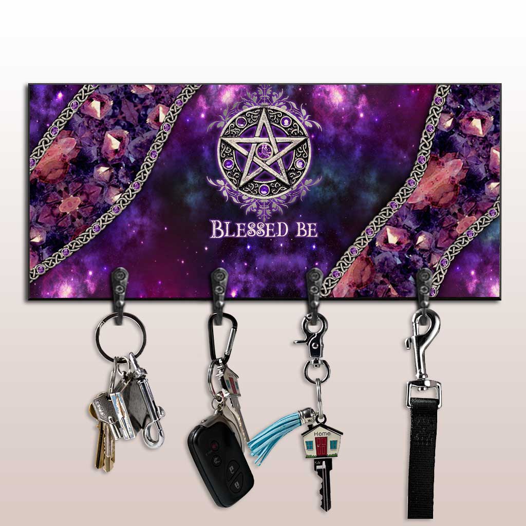 Blessed Be Purple Pentacle - Personalized Witch Key Rack