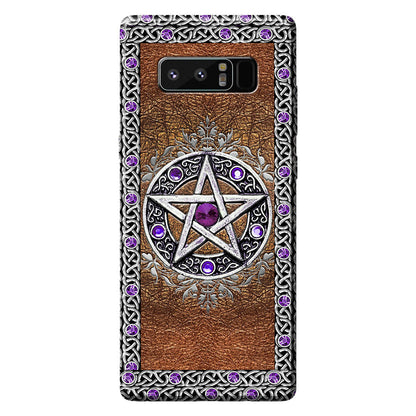 Purple Pentacle Witch - Personalized Phone Case With Leather Pattern Print