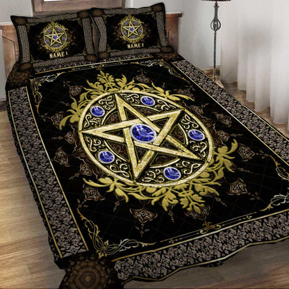 Golden Pentagram - Personalized Witch Quilt Set