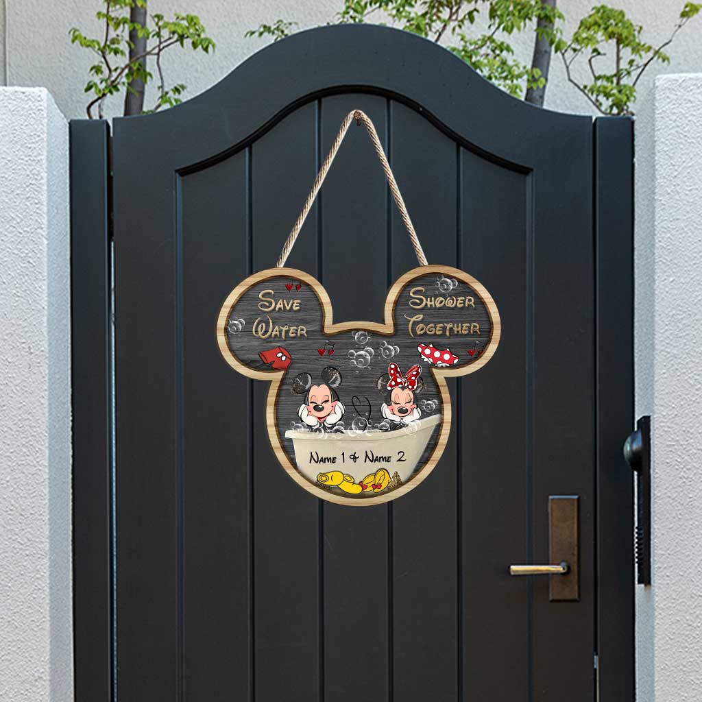 Save Water Shower Together - Personalized Couple Mouse Wood Sign