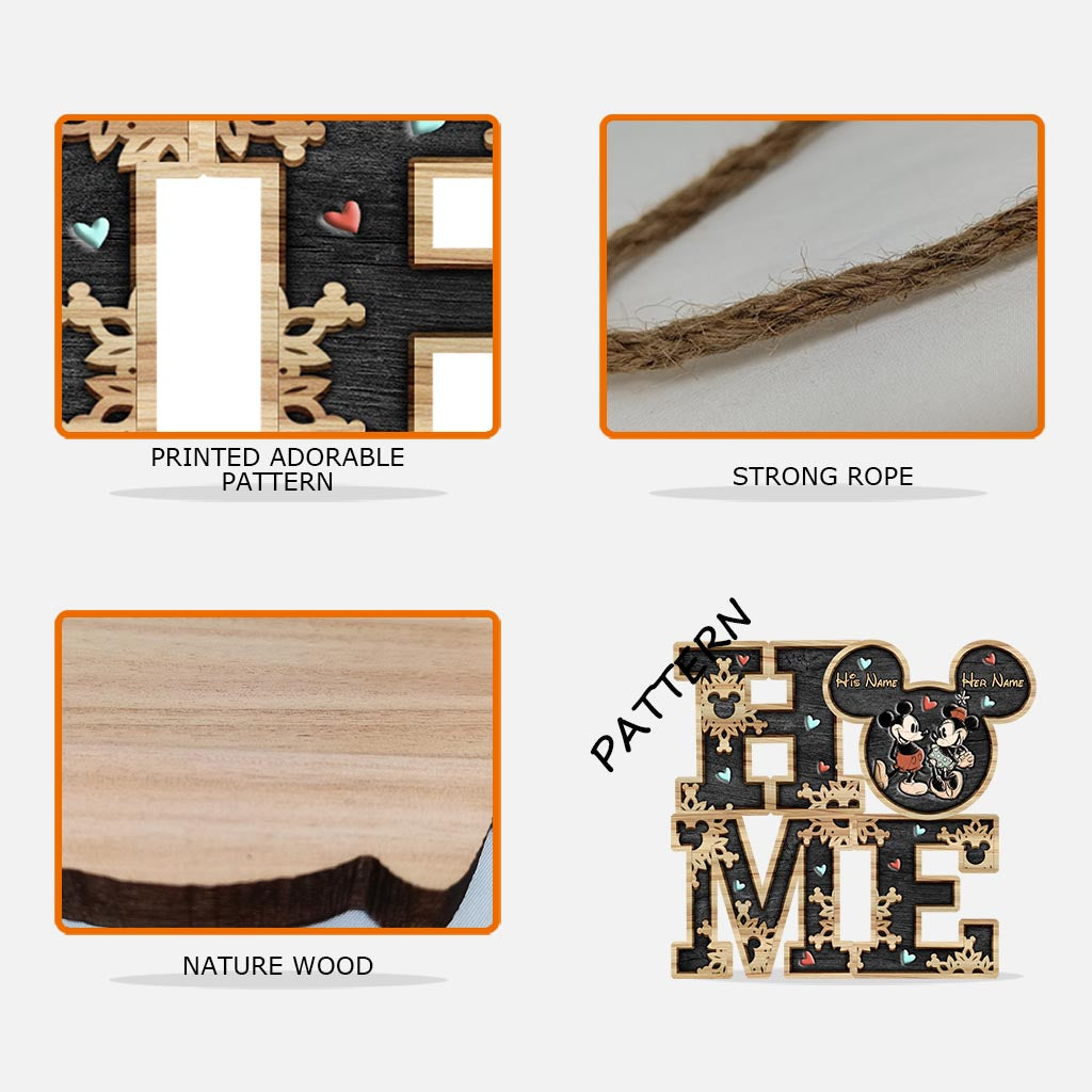 Home Sweet Home - Personalized Couple Mouse Wood Sign