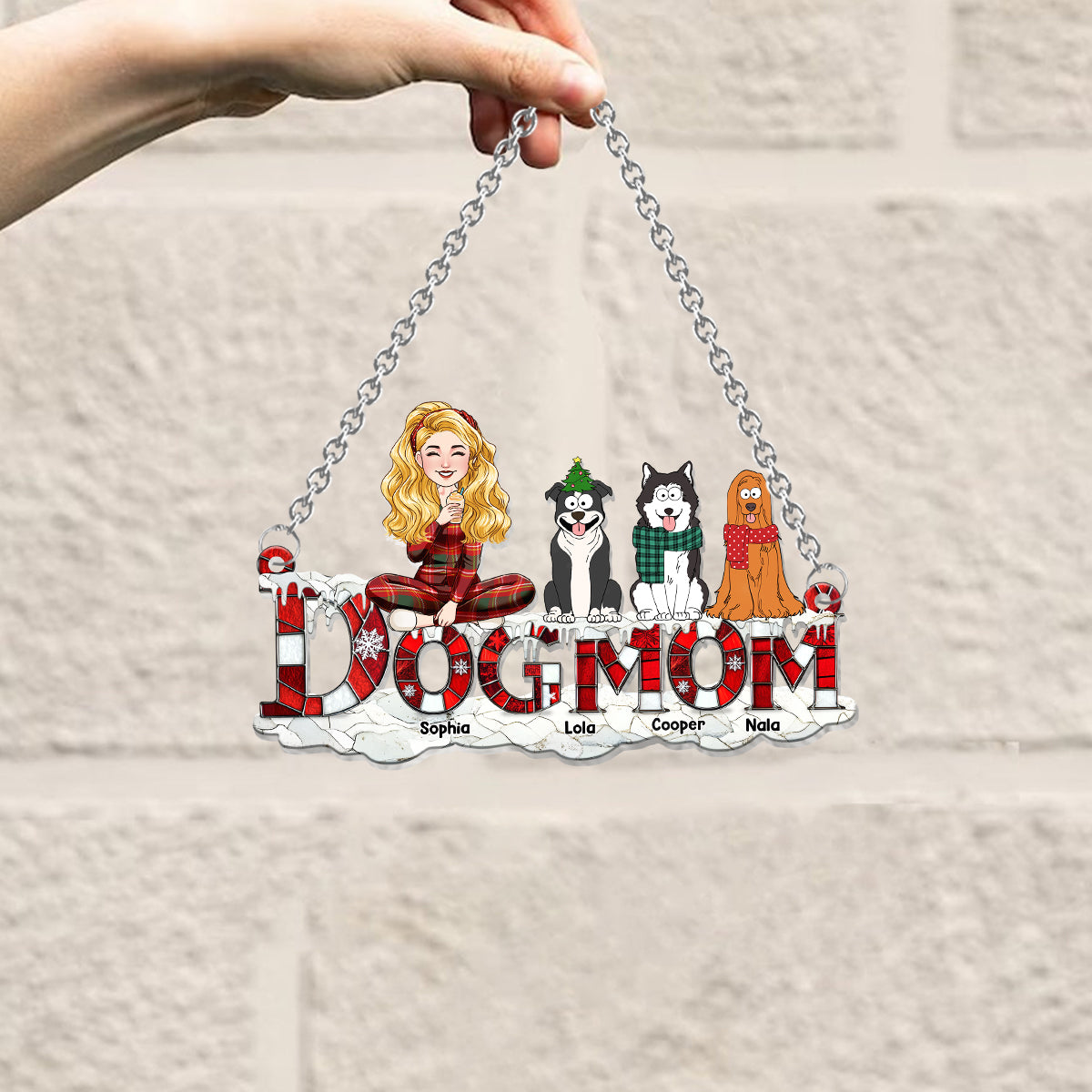 Dog Mom Christmas - Personalized Dog Window Hanging Suncatcher Ornament