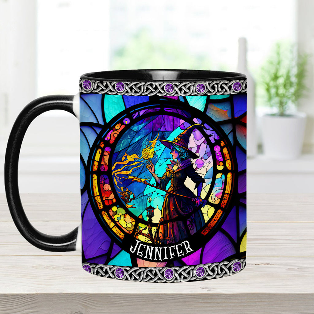 Beautiful Stained Glass Witch - Personalized Witch Accent Mug