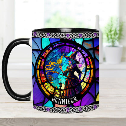 Beautiful Stained Glass Witch - Personalized Witch Accent Mug