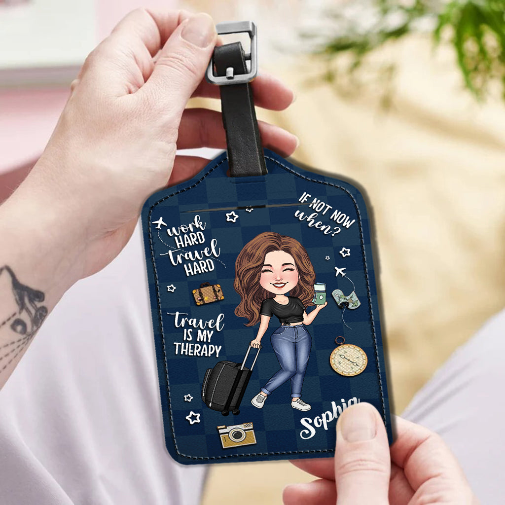 Travel Is My Therapy - Personalized Travelling Leather Luggage Tag