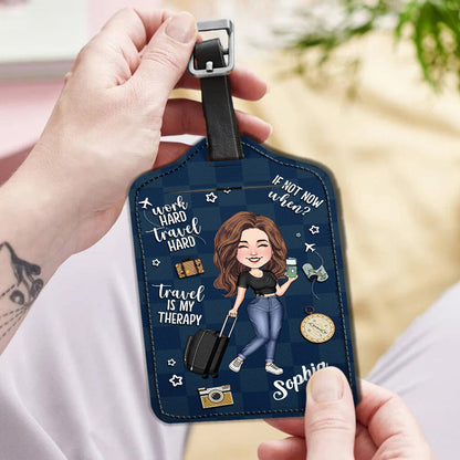 Travel Is My Therapy - Personalized Travelling Leather Luggage Tag