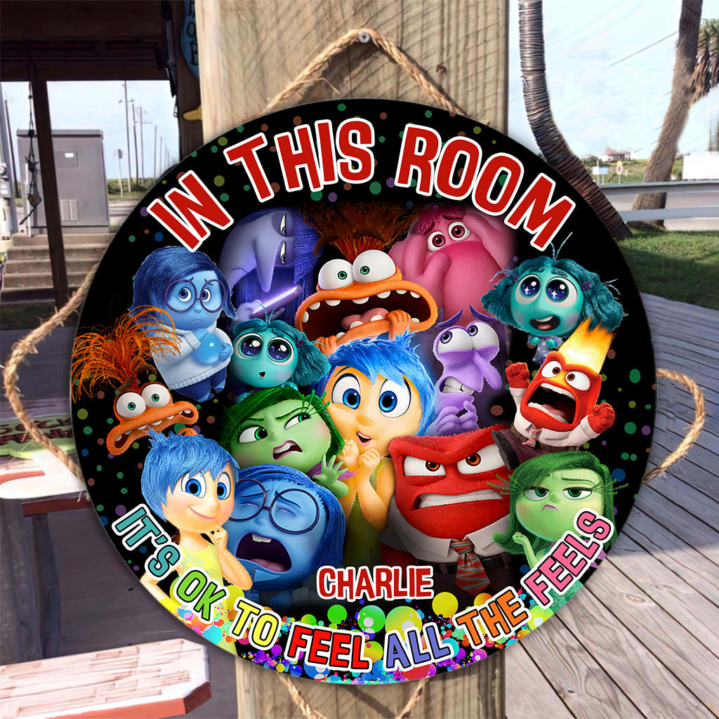 In This Room It's OK - Personalized Round Wood Sign