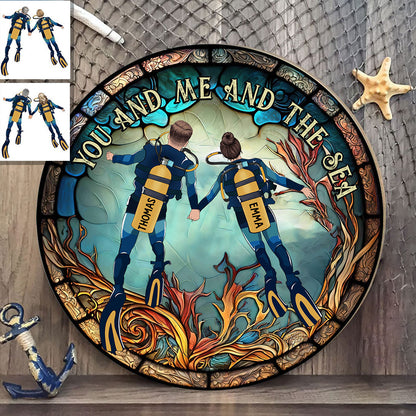 You & Me And The Sea - Personalized Scuba Diving Round Wood Sign