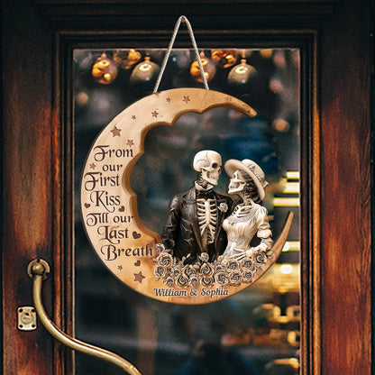 From Our First Kiss - Personalized Skull Custom Shaped Wood Sign
