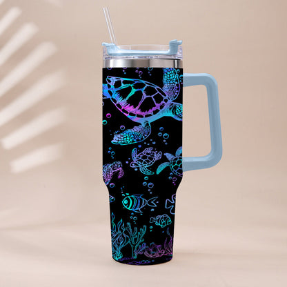 Sea Turtles Custom Name - Personalized Turtle Tumbler With Handle