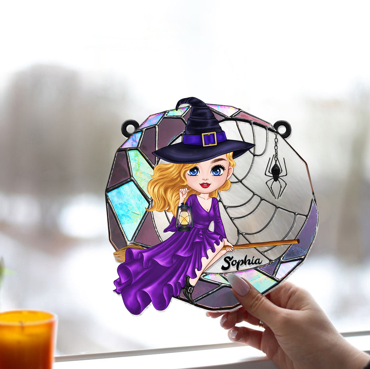 Wicked Witch On The Moon - Personalized Witch Window Hanging Suncatcher Ornament