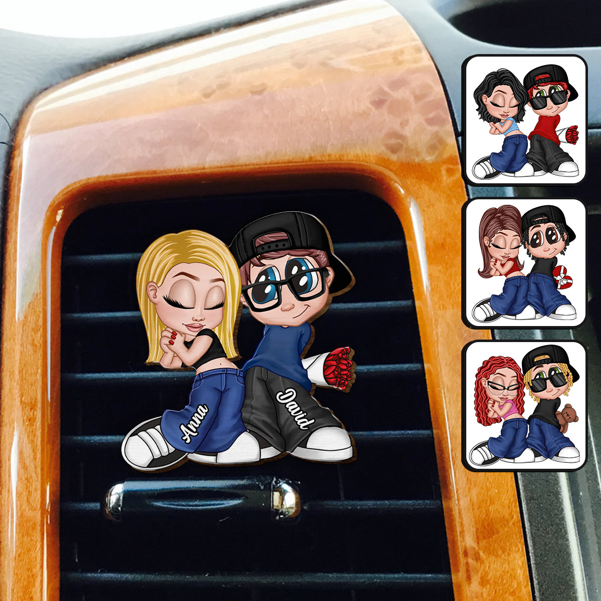 Chicano Y2K Couple - Personalized Couple Shaped Car Visor Clip