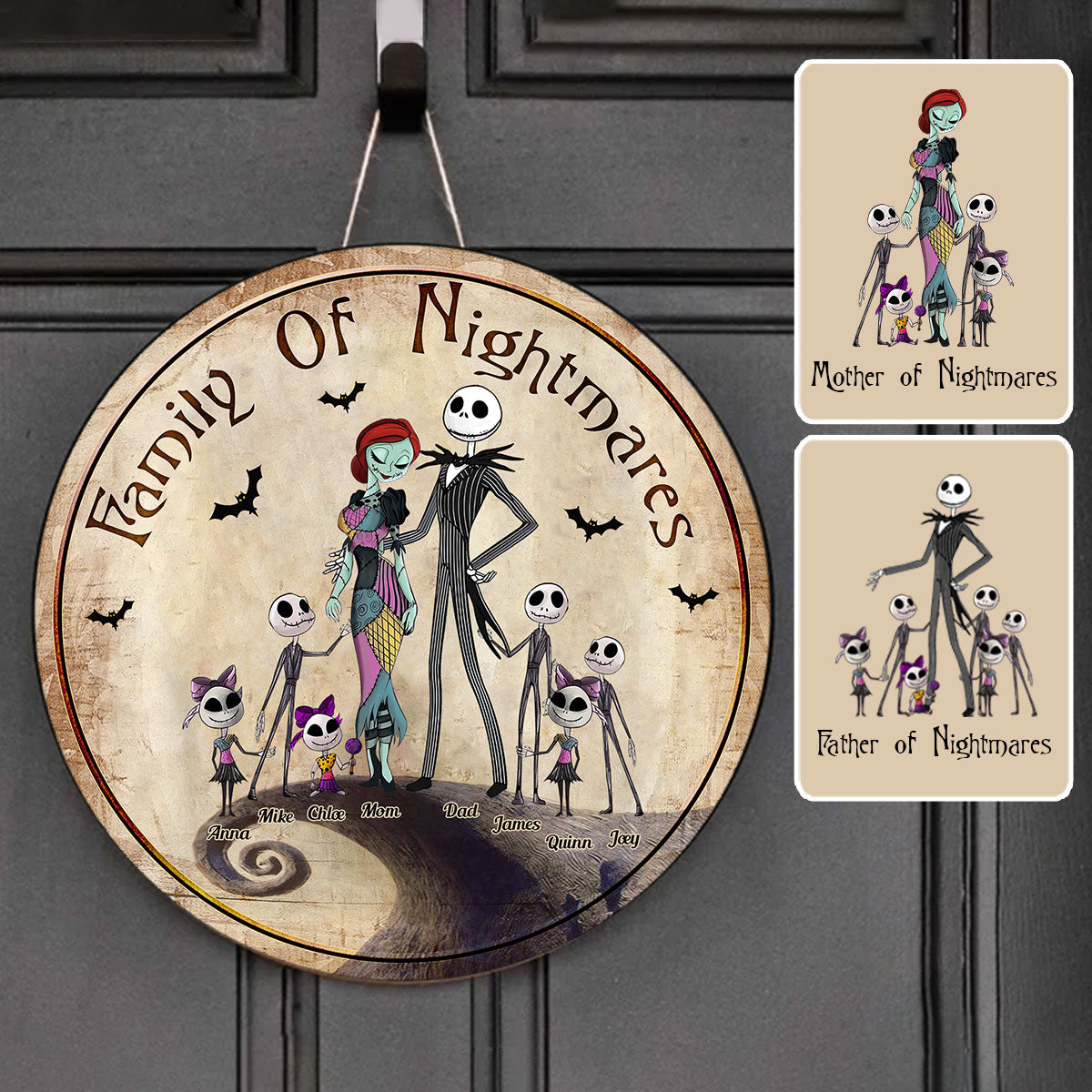 Family Mother Father Of Nightmares - Personalized Nightmare Round Wood Sign