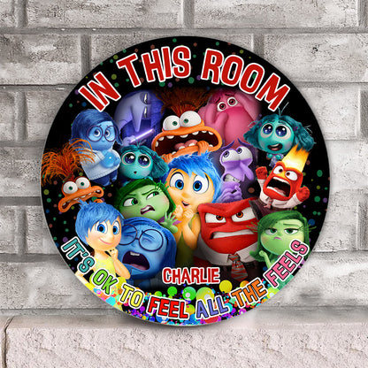 In This Room It's OK - Personalized Round Wood Sign