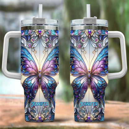 Love Butterflies - Personalized Butterfly Tumbler With Handle