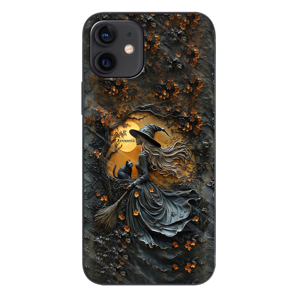 Beautiful Witch & Her Black Cat - Personalized Witch Phone Case