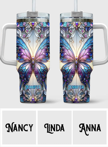 Love Butterflies - Personalized Butterfly Tumbler With Handle