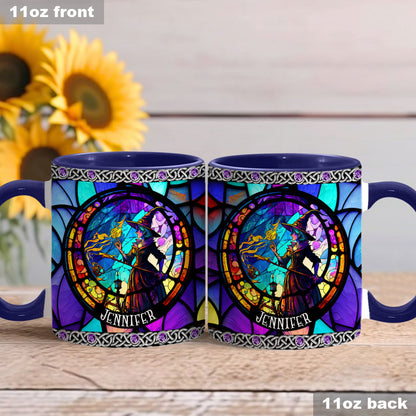 Beautiful Stained Glass Witch - Personalized Witch Accent Mug