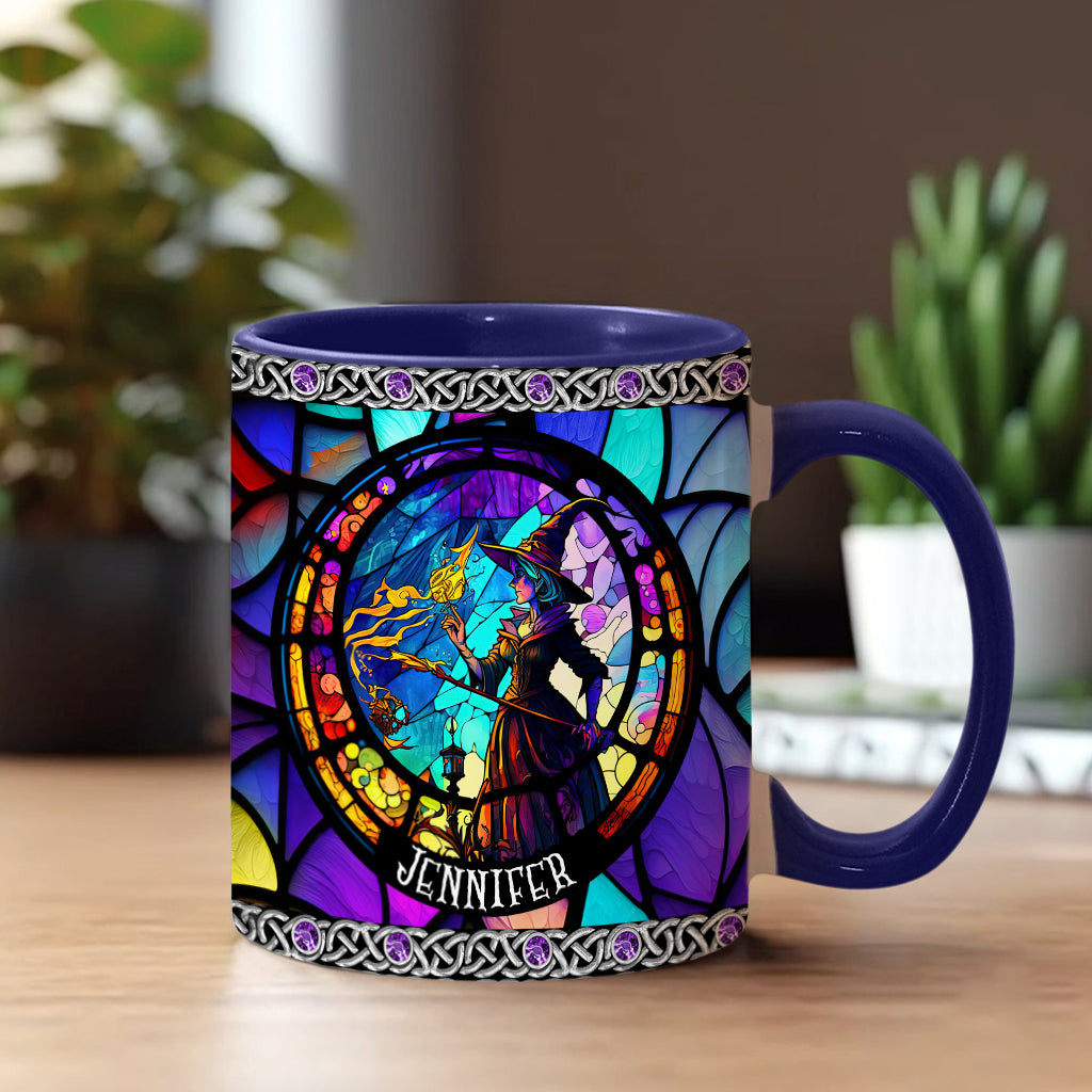 Beautiful Stained Glass Witch - Personalized Witch Accent Mug