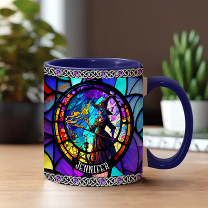 Beautiful Stained Glass Witch - Personalized Witch Accent Mug