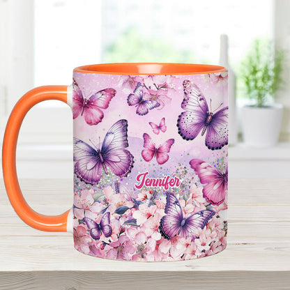 Pink Floral Butterfly - Personalized Butterfly Accent Mug