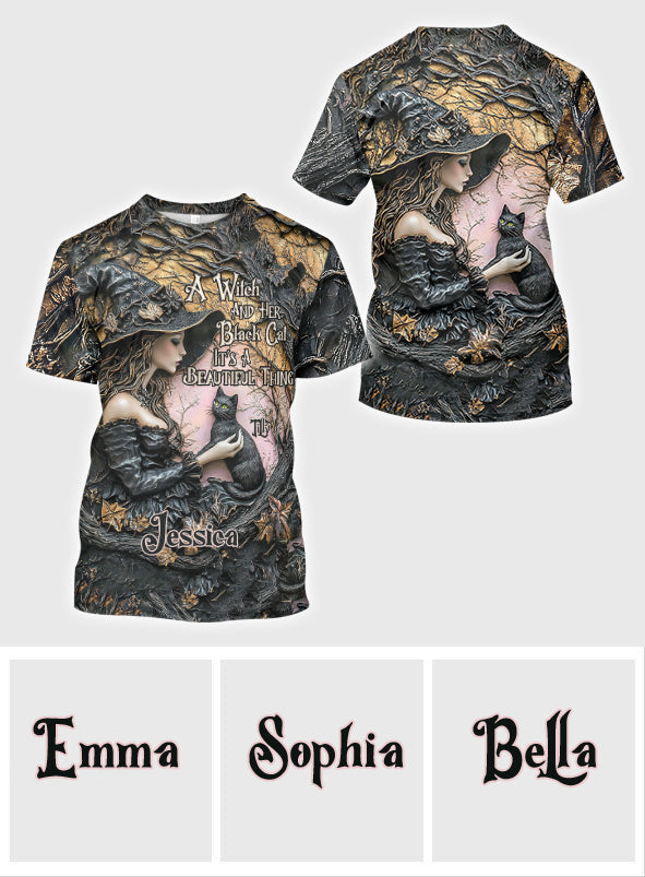 A Witch And Her Black Cat It's A Beautiful Thing - Personalized Witch All Over Shirt