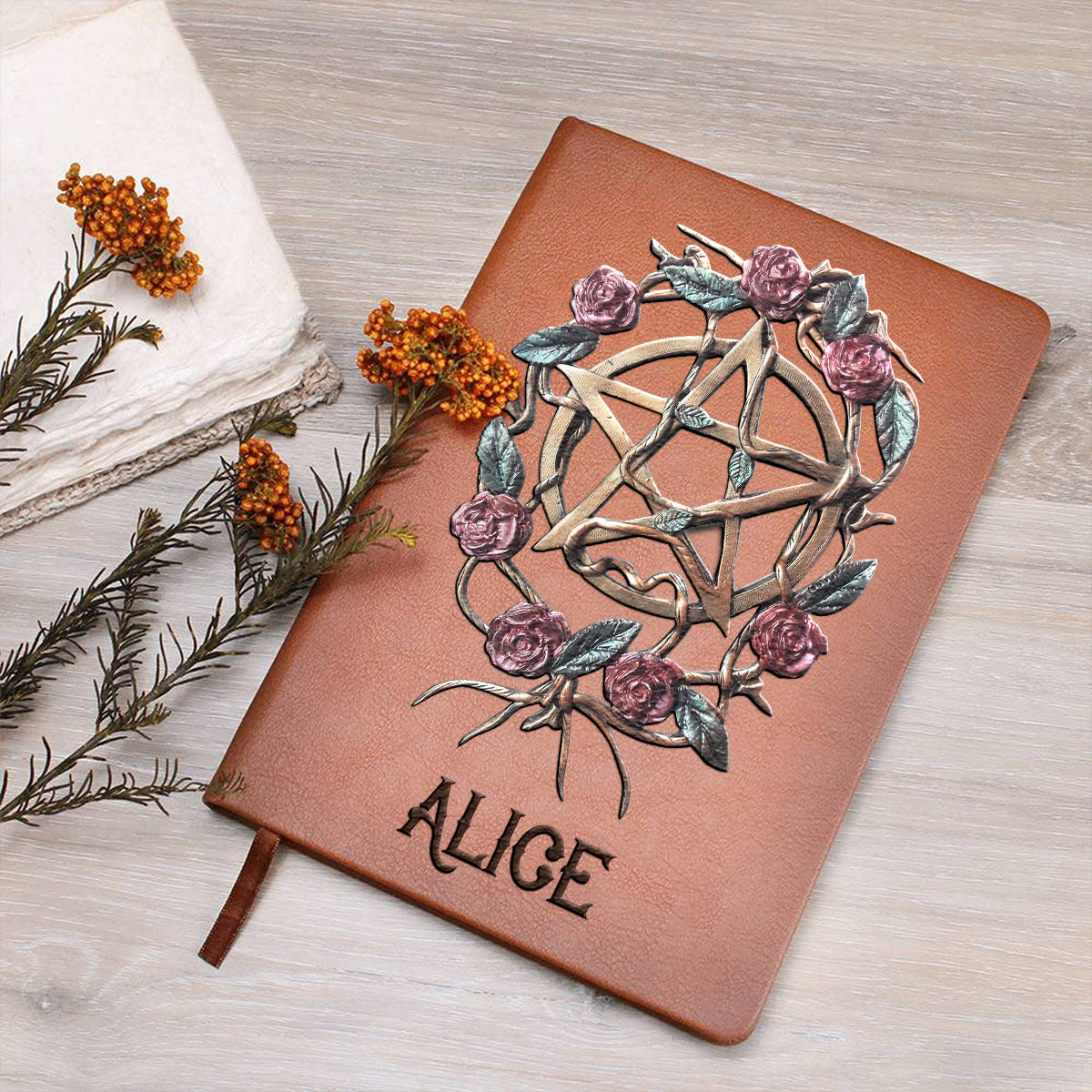 Mystical Witch Ancient Roses - Personalized Witch Leather Journal
