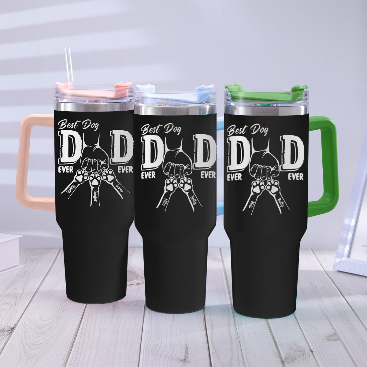 Best Dog Dad Ever - Personalized Dog Tumbler With Handle